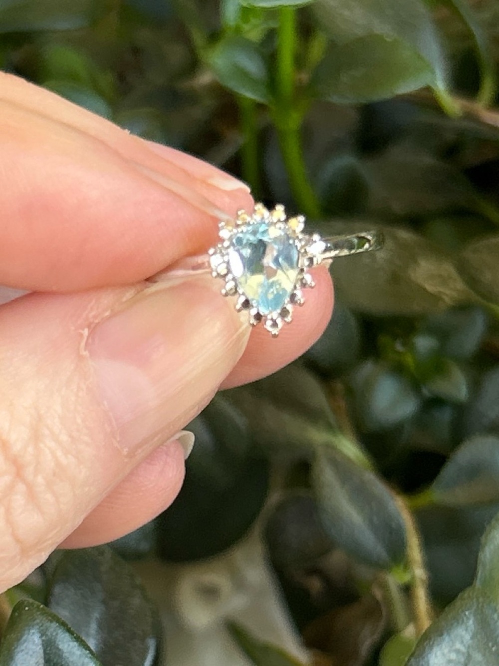 Sterling Silver Natural Blue Topaz Ring with Natural Diamond Accents